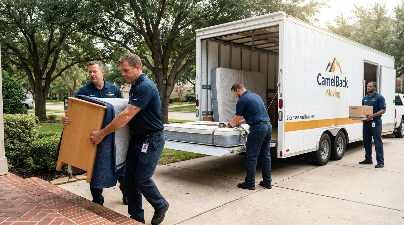 Crew loading residential truck for cross-state move from Palo Cedro, CA