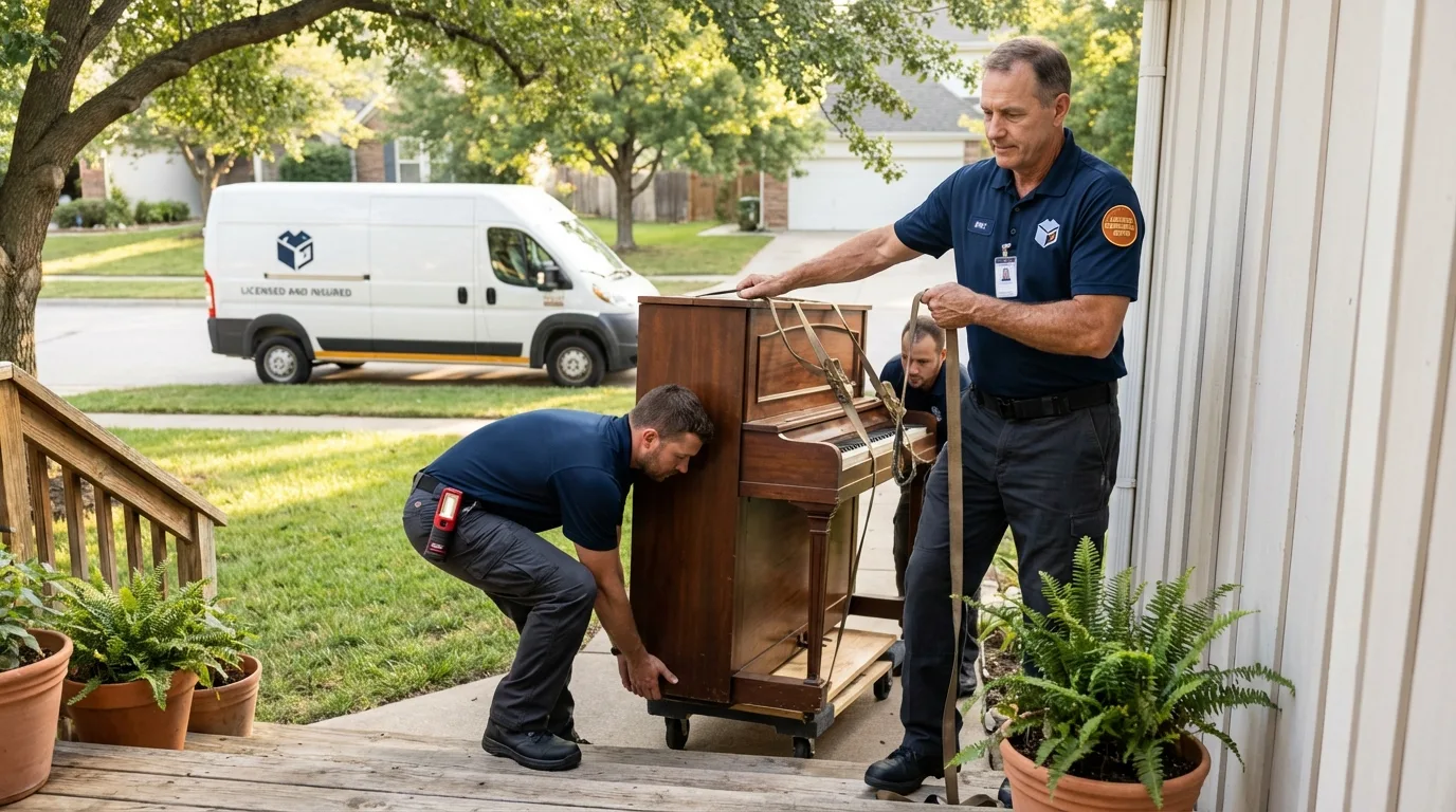 Licensed piano movers securing grand piano in Palo Cedro, CA