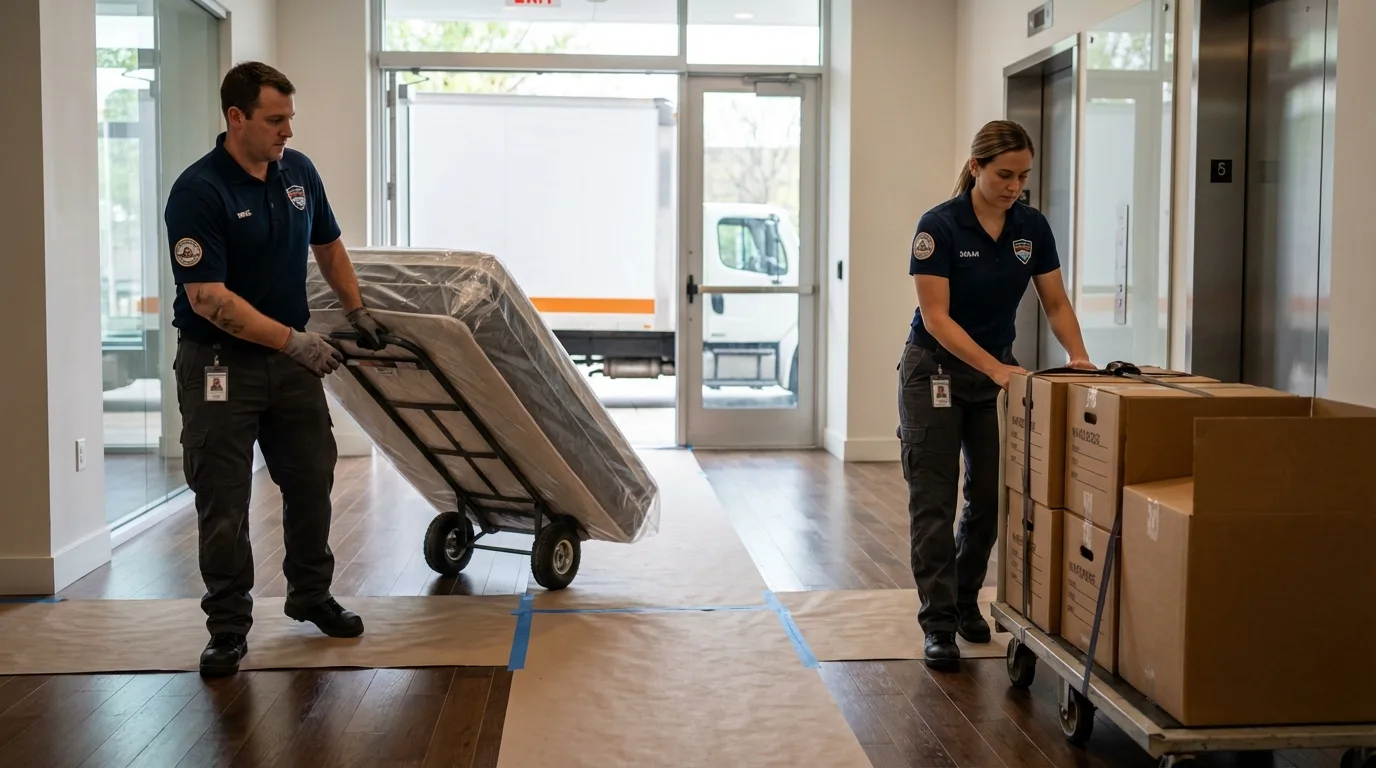 Professional apartment movers loading elevator in Palo Cedro, CA